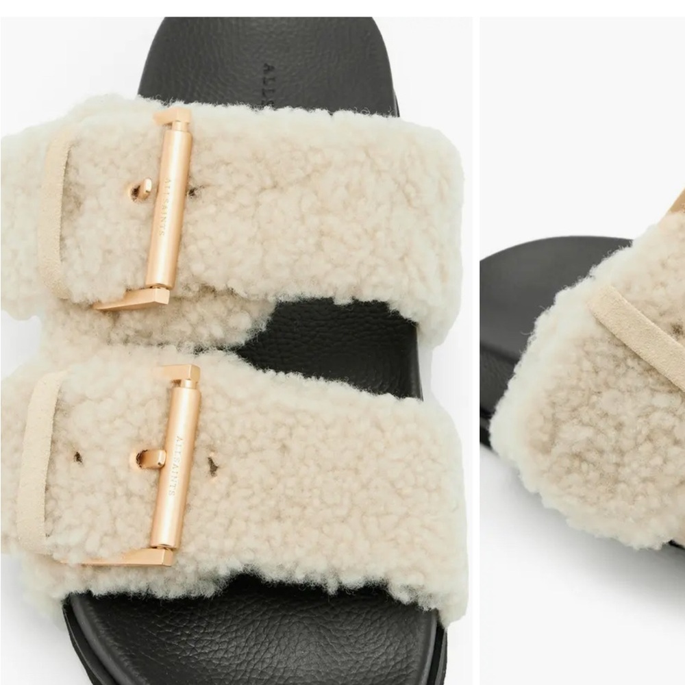All Saints Cream Shearling Sandals